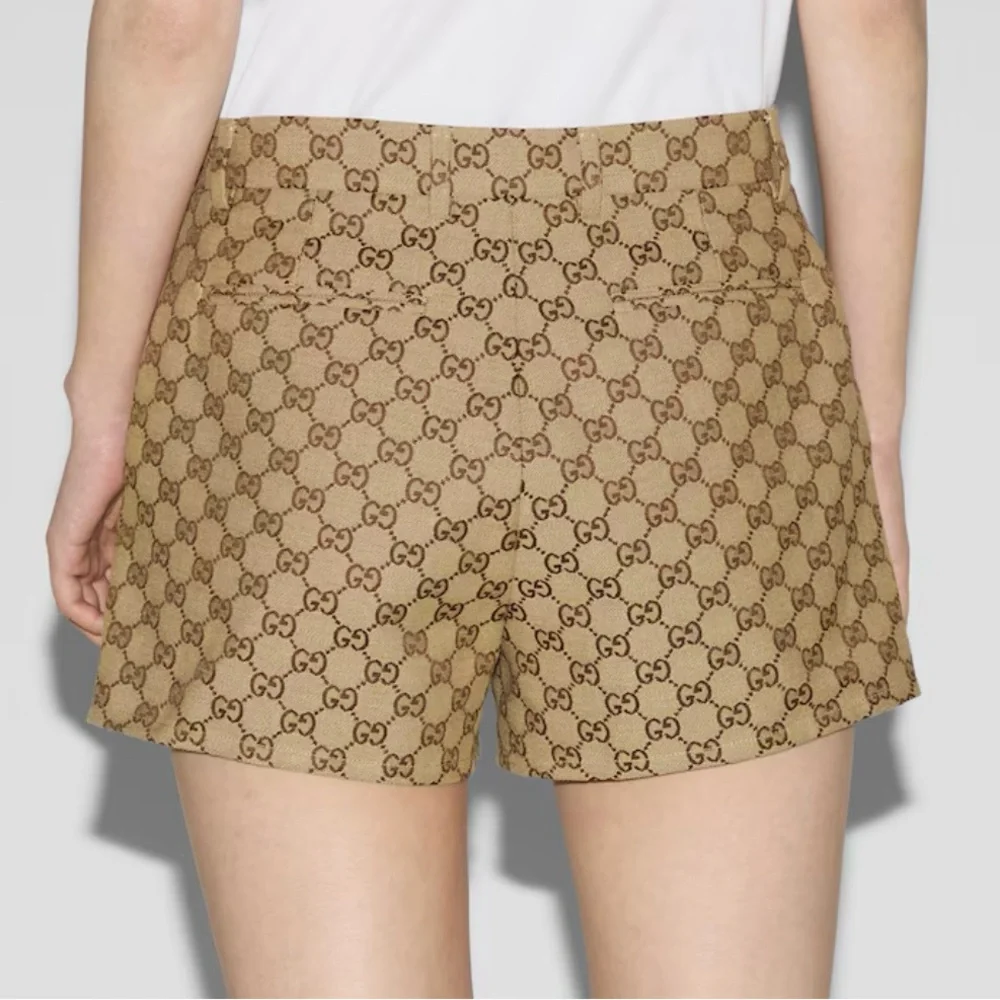 Gucci Beige Brown Monogram High-Waist Shorts - Picture 3 of 7